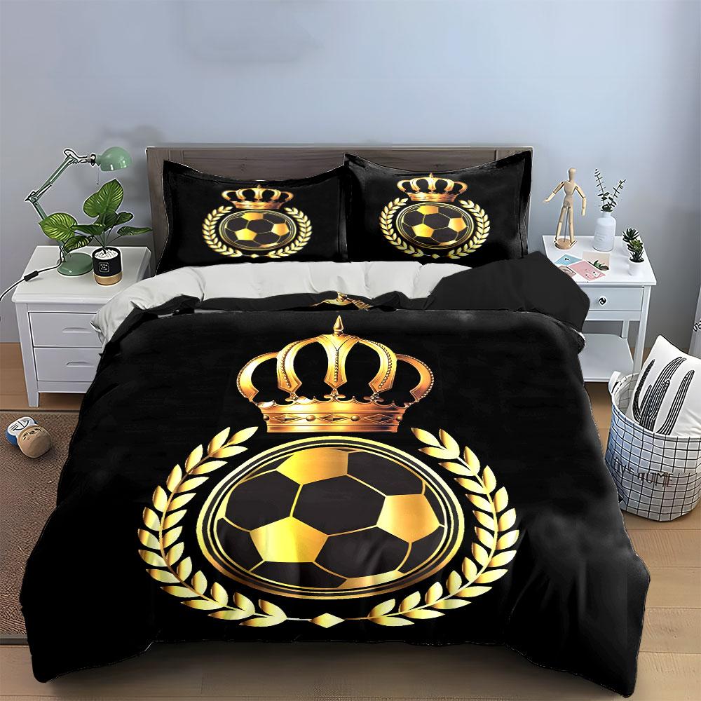 Golden crown, soccer ball. Bedding sets Duvet cover sets Duvet covers Pillowcases(1*Duvet Cover 2*Pillowcases without duvet insert)
