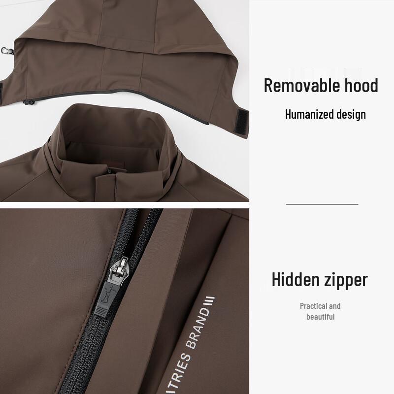 Men's Business Casual Windproof Jacket with Detachable Hood