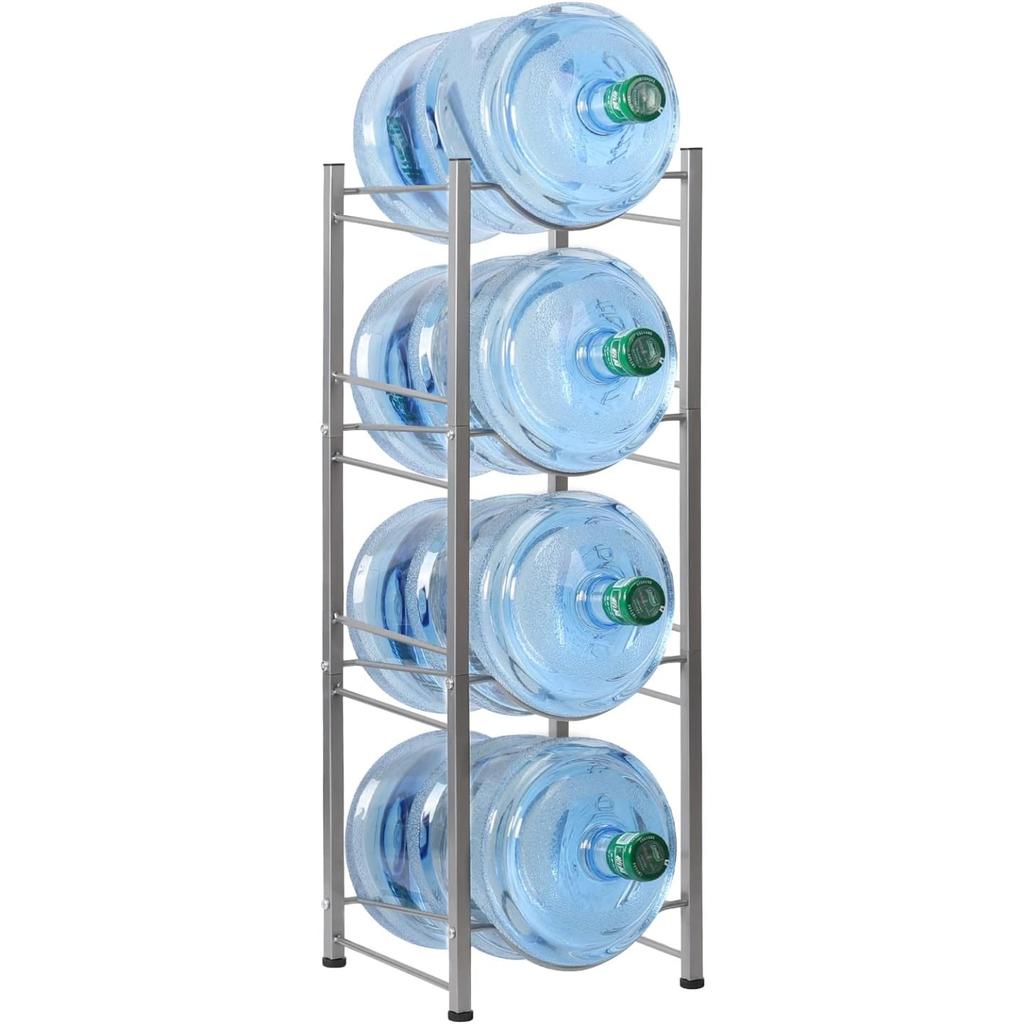 4-Tier Heavy Duty Water Jug Rack | Silver Metal Storage Organizer for Gallons/Bottles | Space-Saving Multi-Use Design