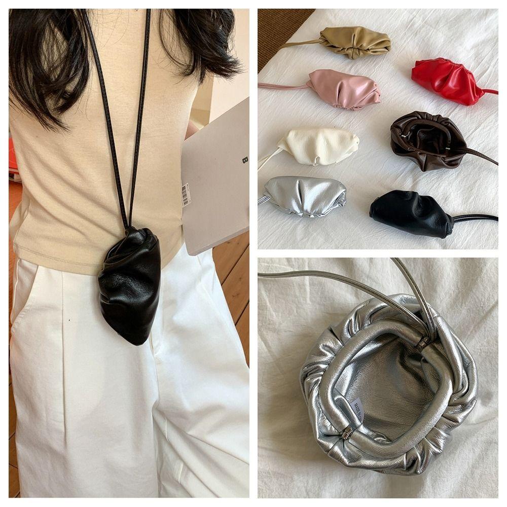 

Silver PU Mini Cloud Bag Mini Lanyard Wallet Fashion Hanging Neck Coin Purse Travel бежевий