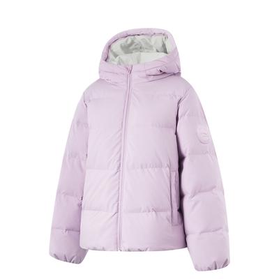 Li Ning Sports Lifestyle Series Hooded Short Letter Print Long Sleeve Zipper Down Jacket Women Outerwear Twilight-Purple AYMU040-5
