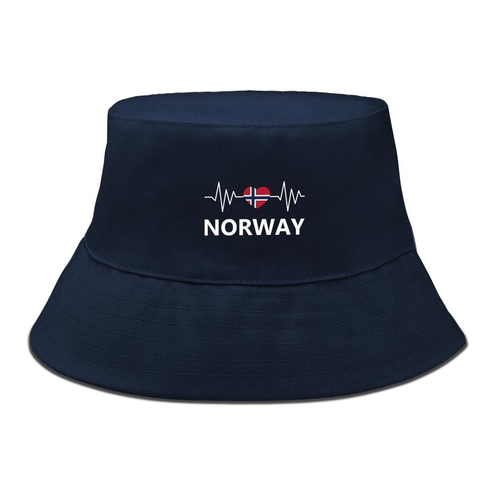Bucket Hat With Norway Flag Print , Heart Wave Women's Cap Summer Unisex Candy Color Beach Hat