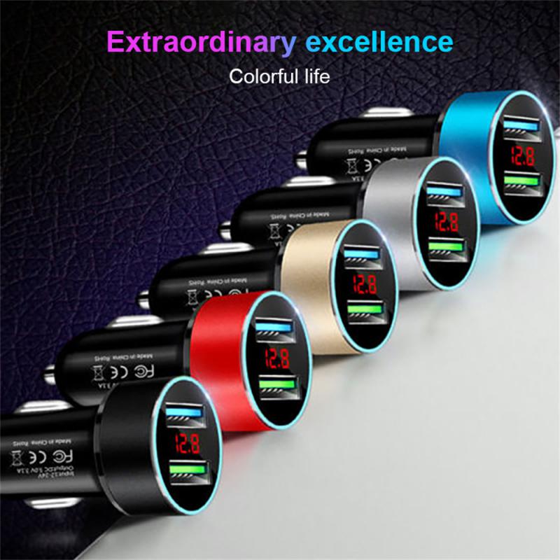 1/3PCS Car Cigarette Lighter Dual USB Phone Charger 12V-24V LED Display QC3.0 Fast Charging Aluminum Alloy Smartphone Auto