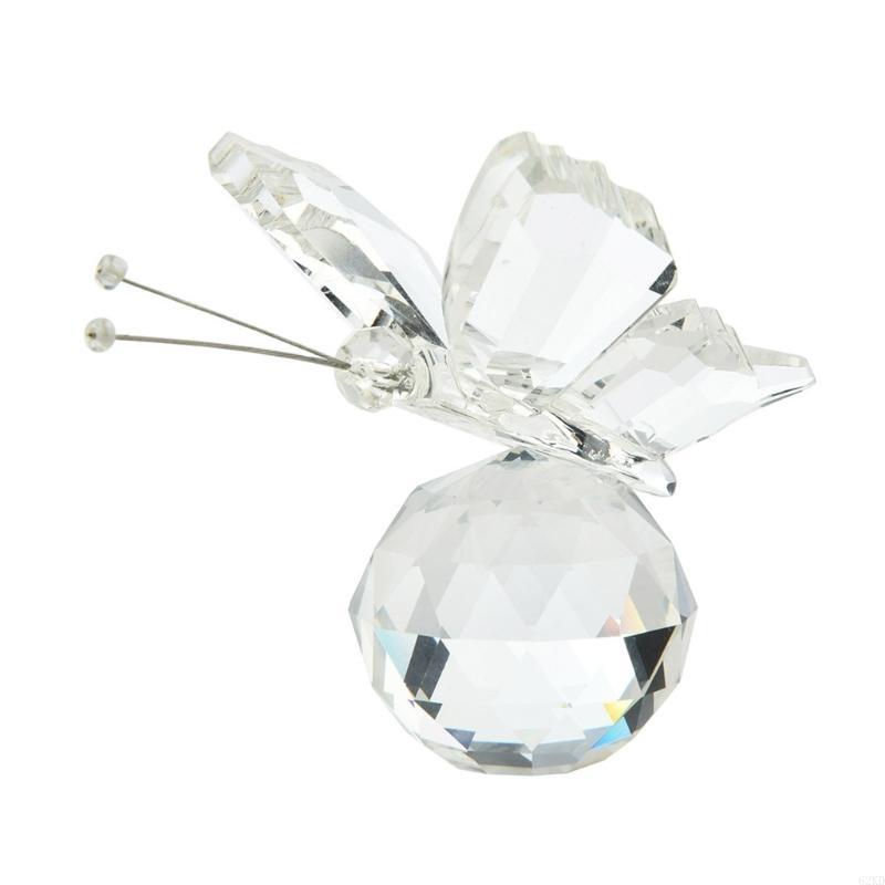 62KD Crystal Butterfly Figurine with Ball Base Flying Butterfly Crystal Ornament Statue Glass Animal Collectible Figurines