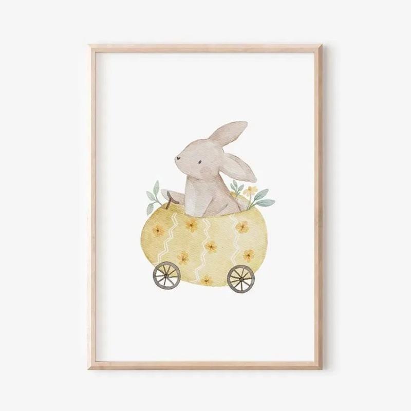 Boho Cartoon Farm Animals Wall Art Canvas Painting Rabbit Bear Bee Flower Posters and Prints Pictures for Baby Kids Room Decor