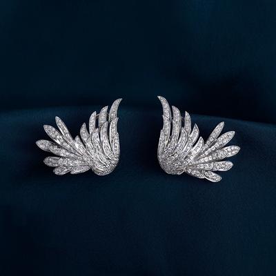 Creative Design Wing Earrings Women for Party Paved White CZ Feather Stud Earrings Unique Anniversary Gift Trendy Jewelry