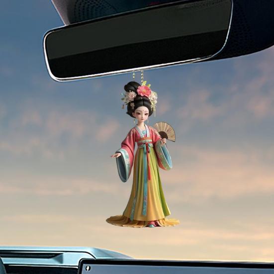 Ancient Lady Keychain Cute 2D Acrylic Chinese Doll Charm Fashion Car Mirror And Bag Accessory Desktop Ornament Gift