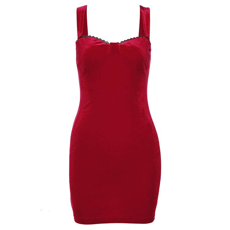 

Weird Puss Adult Lady like Woman Low Collar Sling Dress Red XL