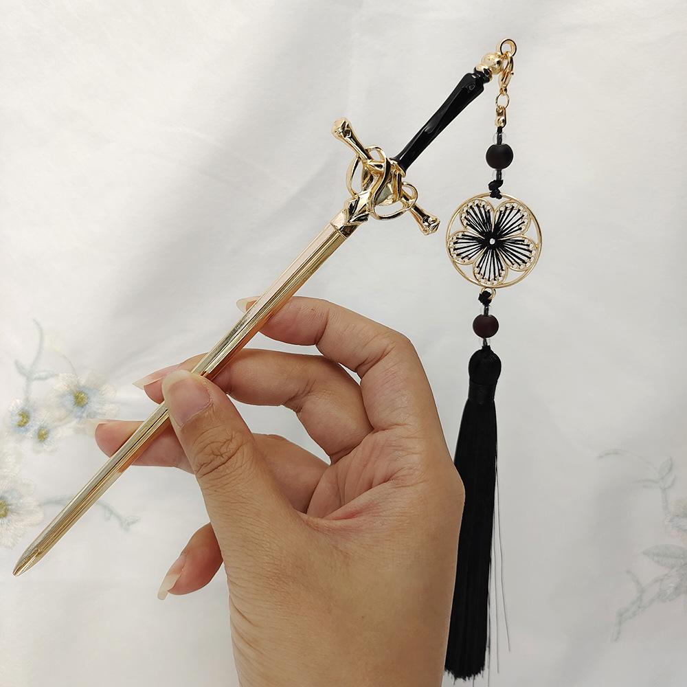 New Chinese Style Punk Sword Tassel Hairpin Archaic Style Hair Sticks for Women DIY Hairstyle Hair Dish Accessories Trendy
