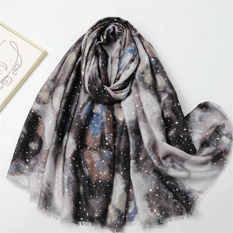 Winter Lurex Glitter Abstract Drawing Fringe Viscose Shawl Scarf High Quality Wrap Pashmina Stole Bufandas Muslim Hijab 180*90Cm