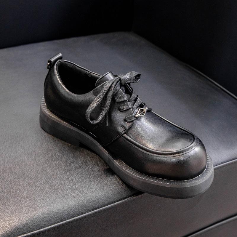 Original niche leather big head derby shoes men's round head platform small leather shoes business leisure versatile commuter trendy shoes