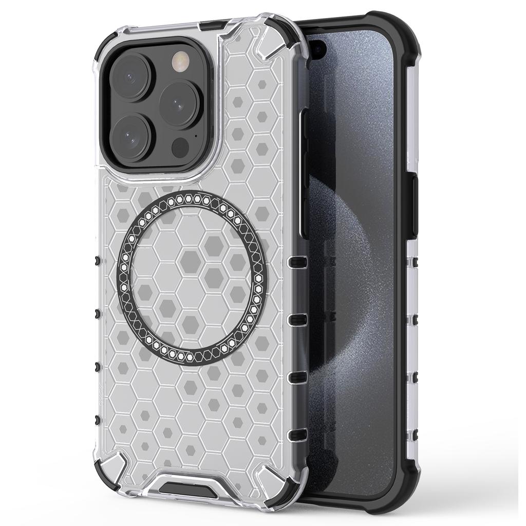 For iPhone 15 Pro Magnetic Case Honeycomb Texture TPU+PC Anti-Drop Phone Cover