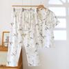 Set Pijamale Femei Primăvară/Vară 2026 Bumbac Creponat 100% Drăguț Subțire Mânecă Scurtă+Pantaloni Scurți+Pantaloni Haine de Casă Set 3 Piese