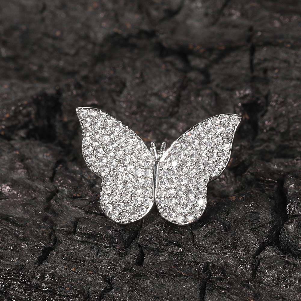 THE BLING KING Butterfly Stud Earring 925 Sterling Silver Earring Paved Black Cubic Zirconia Men Women Fashion Hiphop Jewelry
