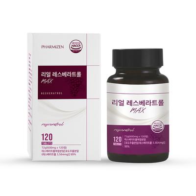 Pharmizen Real Resveratrol Trans Type Grape Extract Powder 99% 600mg 4 Months Supply, 120 Tablets, 1 Unit