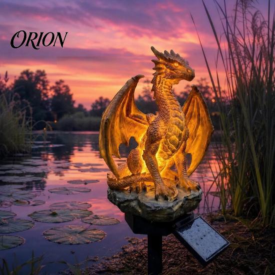 Lampada Decorativa per Patio Solare Drago Luce da Giardino, Lanterna Statua Esterna in Resina Gotica, Decorazione Medievale per Cortile, Regalo Unico Fan Luce Fiabesca