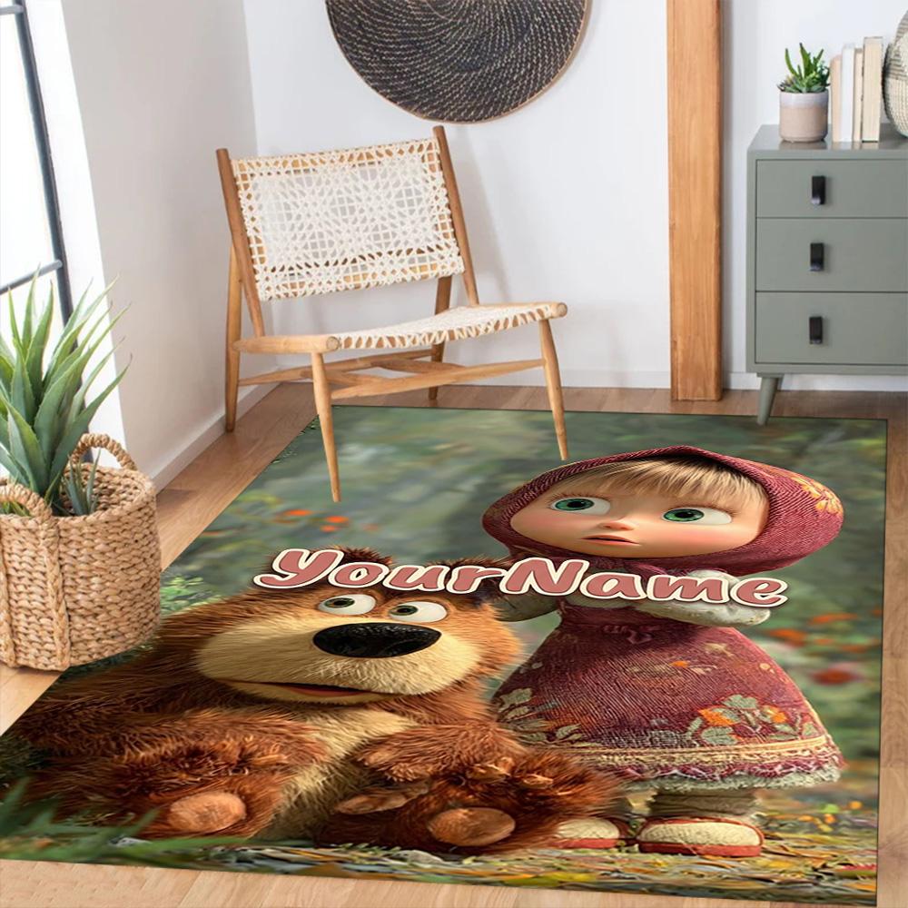 Masha Bear Customize Your Name Floor Mat Design for Study Room Dining Room Kitchen Entryway Antislip Carpet Decorate Offices