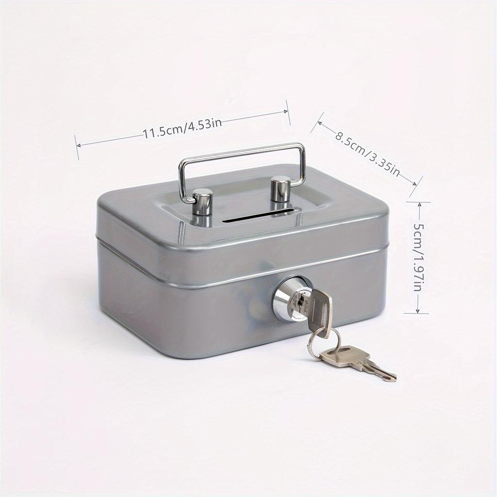 Secure Metal Keylock Storage Box Vault Adult Penny Bank Coin Saver Cash Deposit Register for Daily Home Office Use 4.5*3.8*2.3in