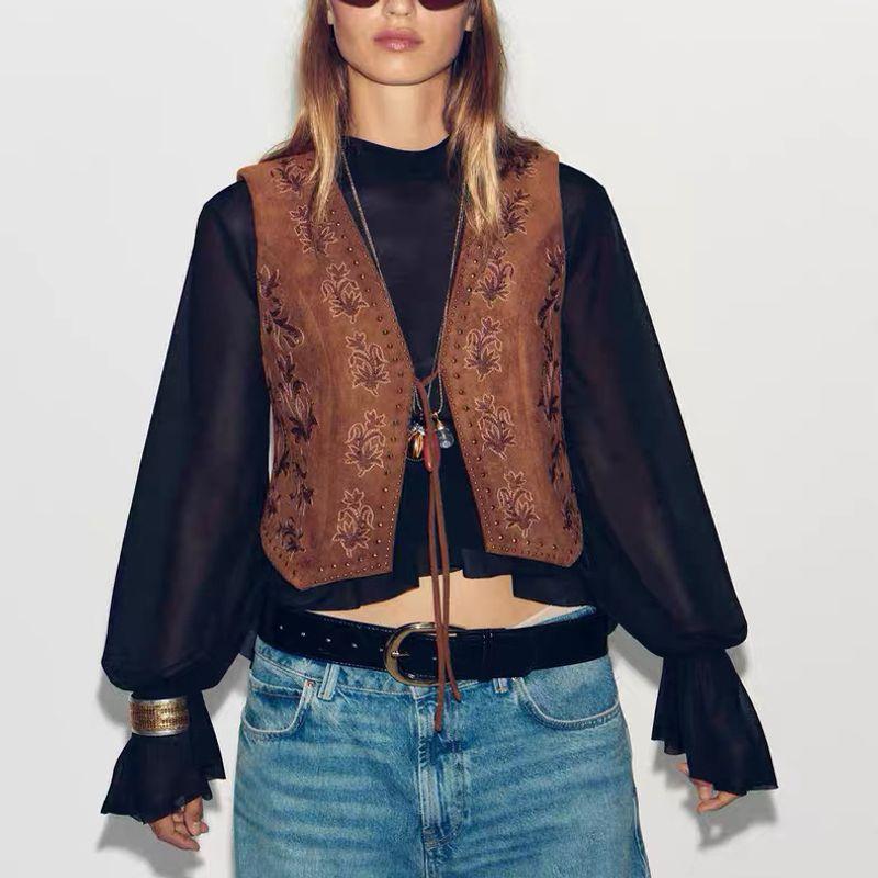 Za Autumn New Women's Clothing Zr European and American Style Beaded Embroidery Velvet Texture Effect Vest 4344621 800