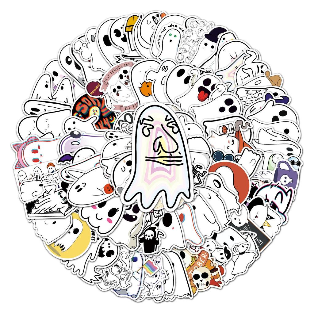100 Trendy Ghost Graffiti Stickers: Cartoon Halloween Decor for Suitcases, Motorcycles, and Cars