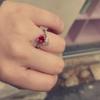 Anillo Abierto Flor Rosa Roja Hoja Flor de Pedrería para Mujer Anillo de Dedo Ajustable Joyería Regalo de San Valentín Compromiso