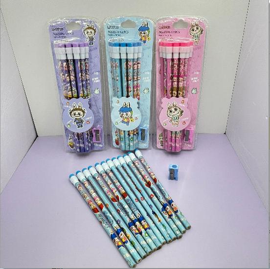 Pikachu Cartoon 12-Pack Large Head Wooden Pencils with Sharpener for Students HB