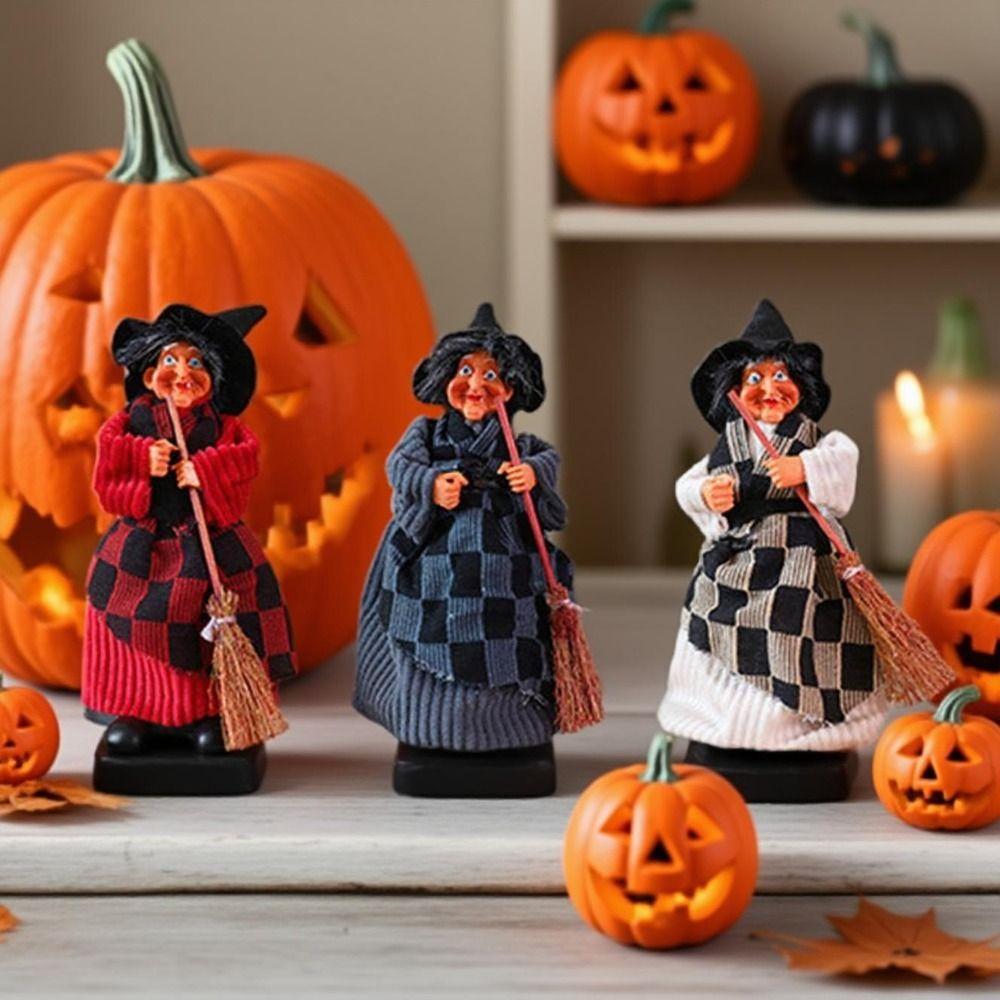 Creative Broomstick Witch Statues Funny Witch Figurines  Haunted House Decorations