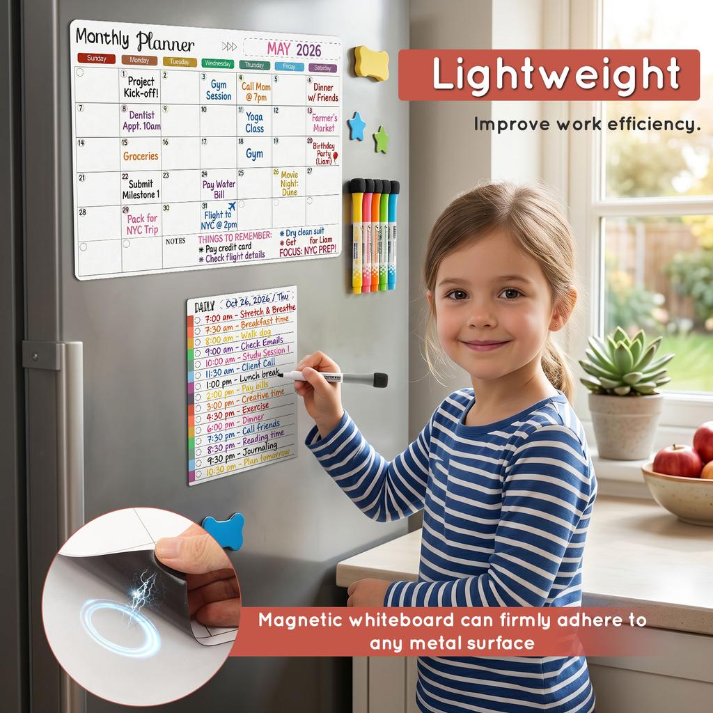 Magnetic Monthly and Weekly Calendar Dry Erase Monthly Calendar List Board for Fridge Home School Office Calendar Whiteboard
