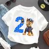 Paw Patrol Chase T-shirt for Children Birthday Figure Tee Top Boys White Clothes Cartoon Short Sleeve Kids Loose Clothing Gift
