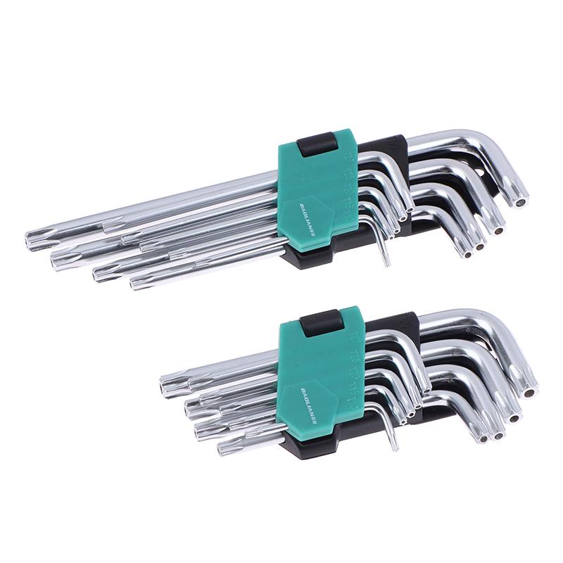 9Pcs/Set Torx Star Wrench Kits Extended Allen Keys Hexagon Spanner Key Set Plum Blossom Dual End L Type Star Screwdriver