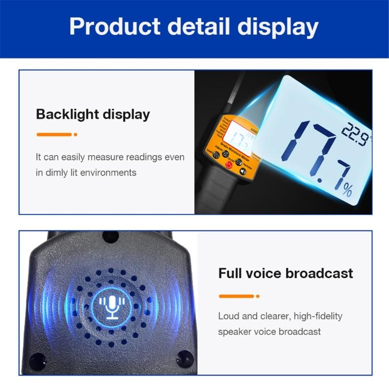 Easy carry Moisture Tester with LCD Back light Display Moisture Meter Tool for Agricultural Grains Including Soybean Peanut