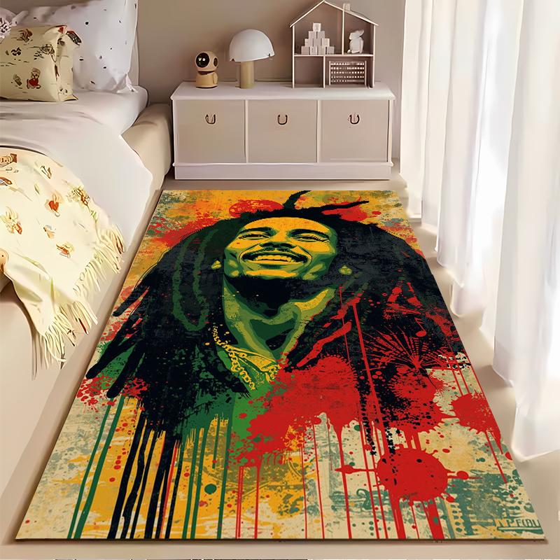 Reggae Musik Teppich, Bob Marley Rasta Farben Splash Pop Art Porträt Druck, Reggae Rasta Musik Fan Dekor, Rutschfeste Matte