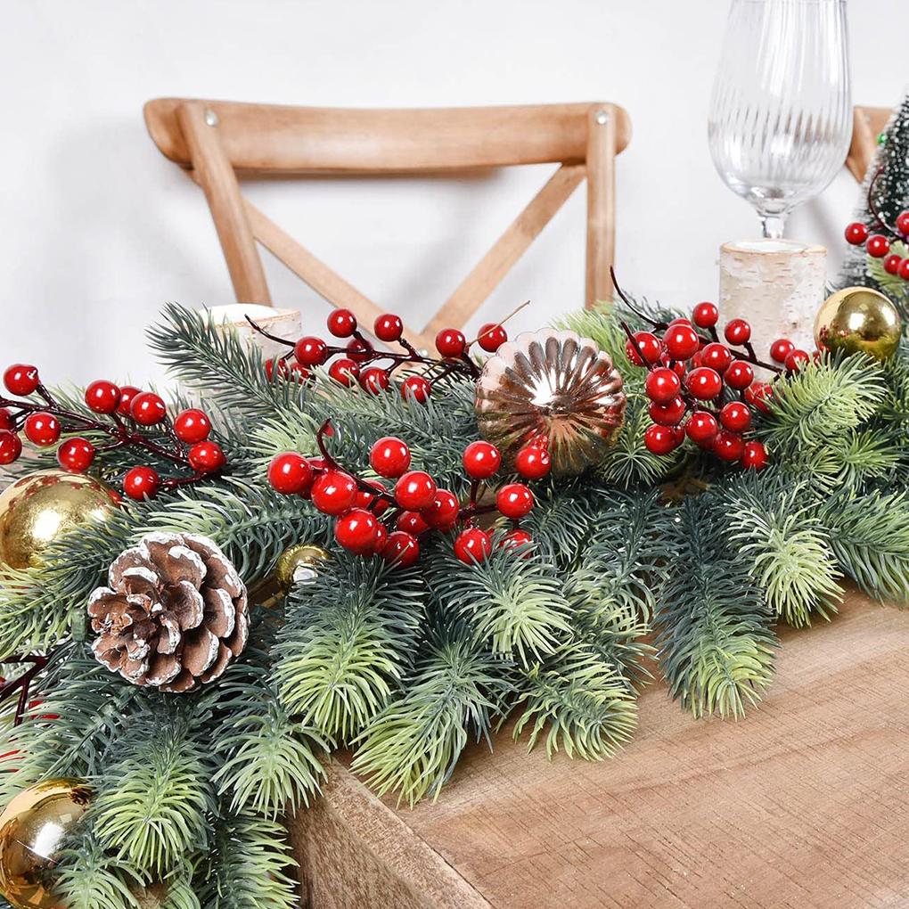 180CM Artificial Plants Christmas Garland Red Berries Wreath Xmas Home Decoration Pine Tree Rattan Hanging Ornament