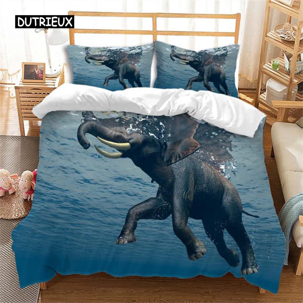 

Atmosphere Green Grass Elephant Duvet Cover Set Bedding Set Microfiber Safari Animals Comforter Cover Twin Double Bedroom Decor 150x200cm 3pcs