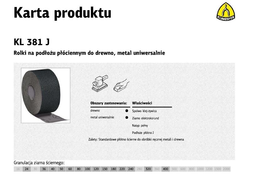 Klingspor Rolka Na Podłożu Płóciennym Kl381J 150Mm Gr.100 (50Mb)