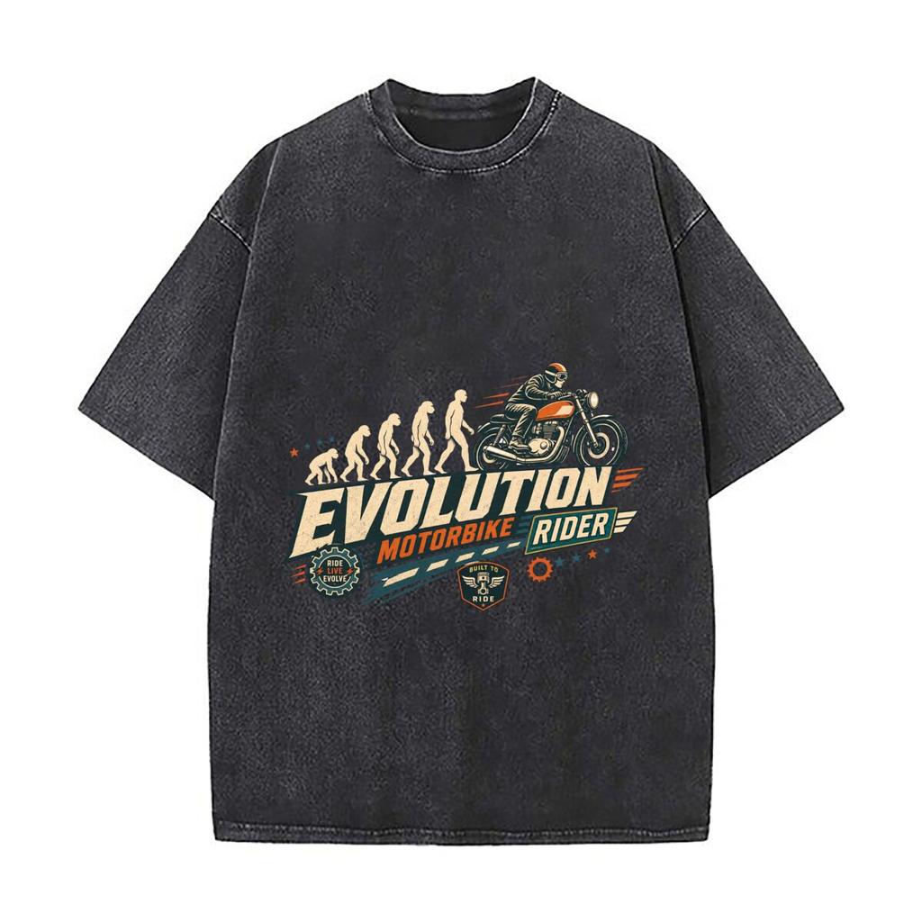 Vintage Motorcycle Evolution Rider G Washed Faded Vintage Short Sleeve Fashion Versatile Daily Tee