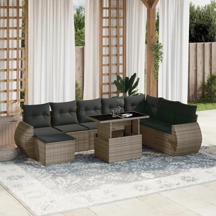 VidaXL Salon de jardin 9 pcs avec coussins gris résine tressée 3268730