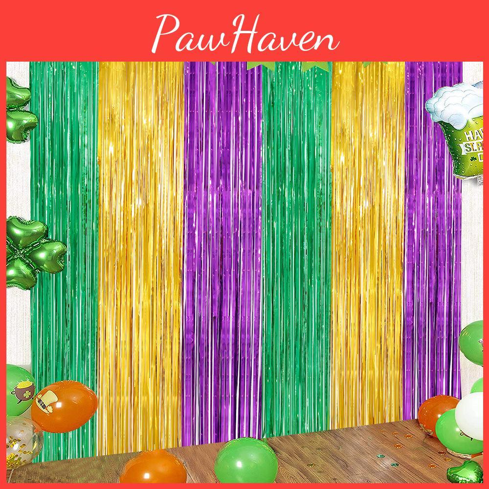 Eye-catching Mardi Gras Party Backdrop Green Gold Purple 2 Meter Rain String Curtain