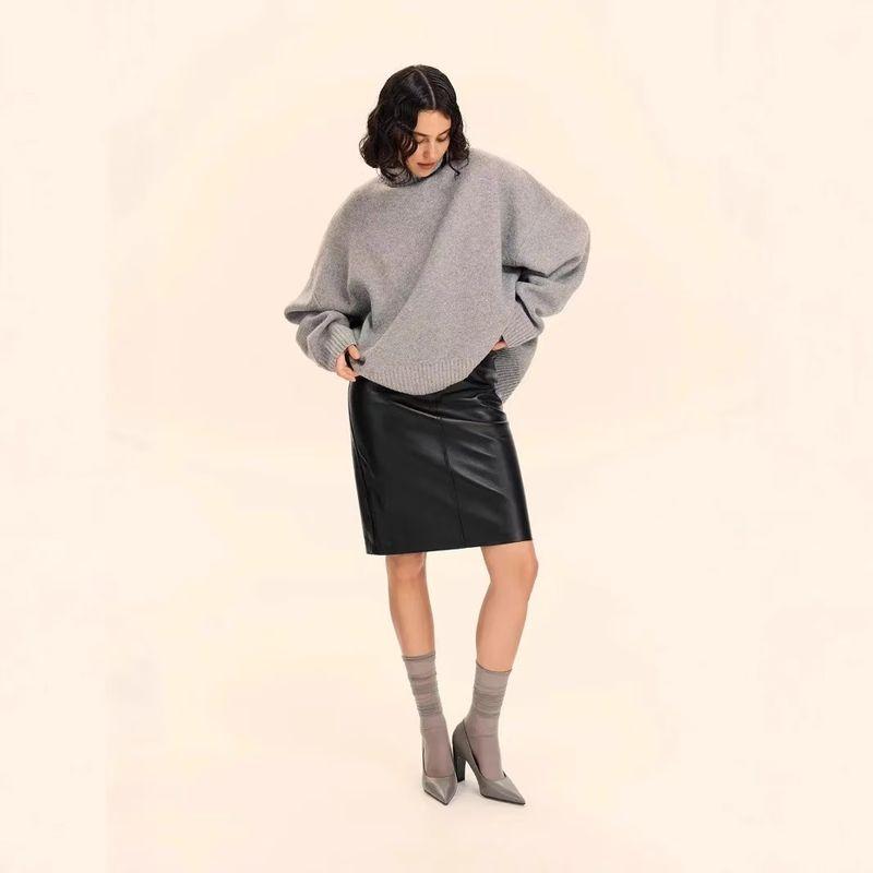 

Fashion Style New Arrival Fashion All-Match Turtleneck Knitting Sweater Top High Neck Knitted Sweater Grey L