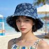 Nieuwe Zomer Borduurwerk Bloemen Gewassen Denim Bucket Hat Voor Vrouwen Casual Buiten Kwastje Rand Strand Zonnehoeden Vissersmuts Cadeau