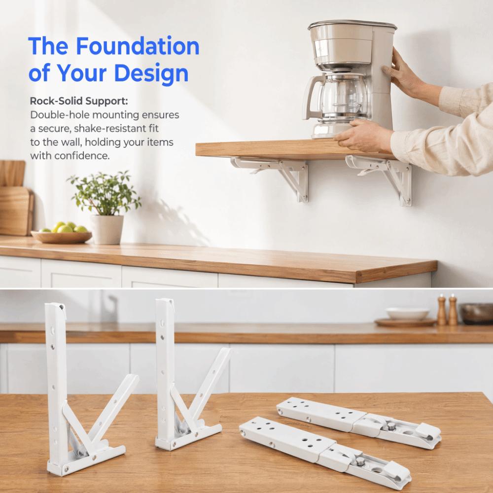 2pcs White Shelf Bracket Cold Rolled Steel Folding Hinge Durable Desk Hinge  Home
