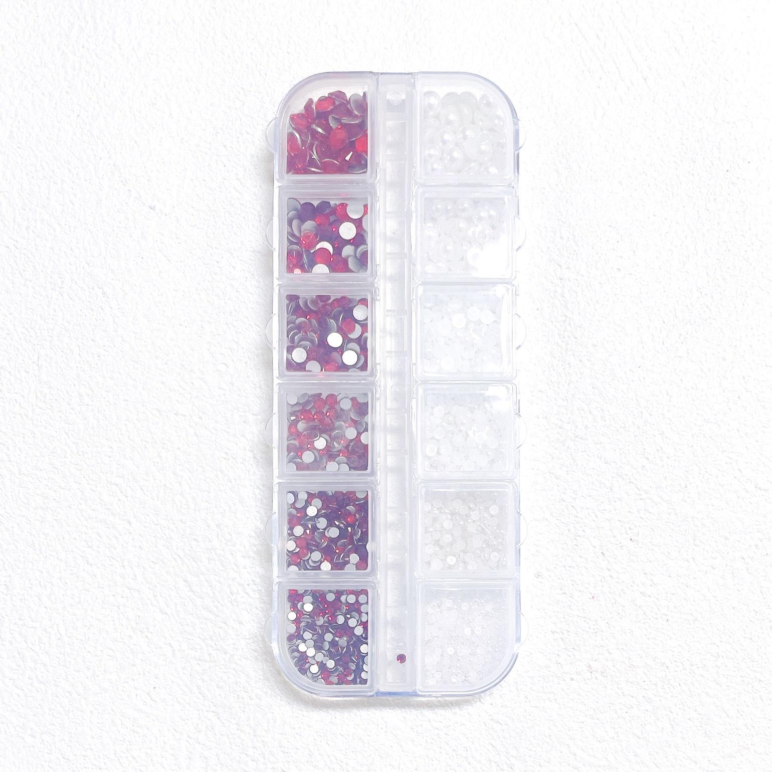 

Красные бриллианты и жемчуг украшения для нейл-арта: Мини-набор для DIY на 12 ячеек