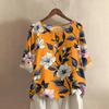 Women's Fashionable And Casual Shirt Half-sleeve Round Neck Print Blouse Top