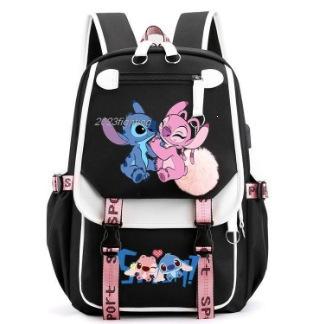 Σακίδιο Stitch για Φοιτητές Χαριτωμένη Τσάντα Laptop με Κινούμενα Σχέδια και Θύρα USB Μοντέρνο Στυλ