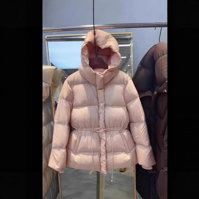 Womens Puffer Coat Winter Warm Thickened Cotton-Padded Hooded Jacket Mid-Length Slim Fit White Black Coffee Pink