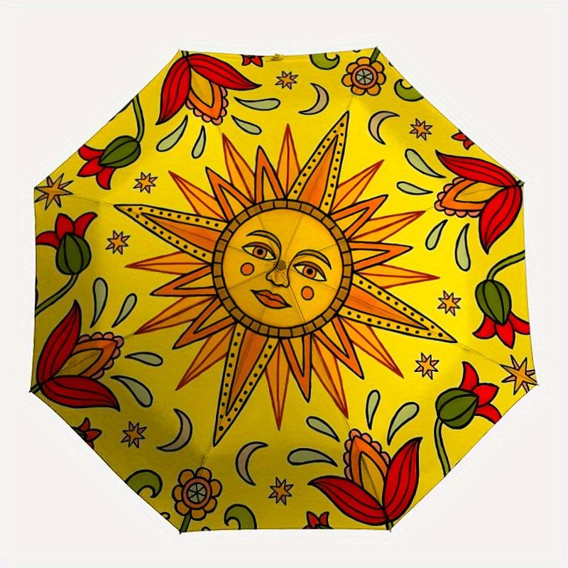 

1pc Sunflower Mandala Automatic Open/close Folding Umbrella, Compact Portable Travel Umbrella, Perfect Birthday/Christmas, Cute Umbrella, Du