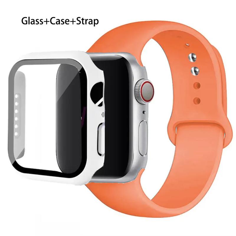 Szkło + etui + pasek do zegarka Apple Watch 44 mm 45 mm 42 mm 41 mm 40 mm 38 mm Silikonowy pasek do zegarka Bransoleta iWatch seria 8 9 7 6 5 4 3 SE