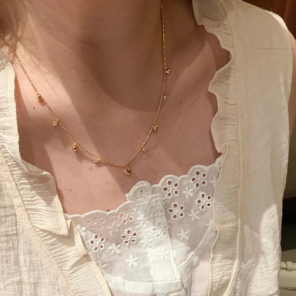 Vintage Brushed Luxury Pull Chain Bracelet High Carbon Diamond Heart Tassel Necklace Jewelry Set for Women