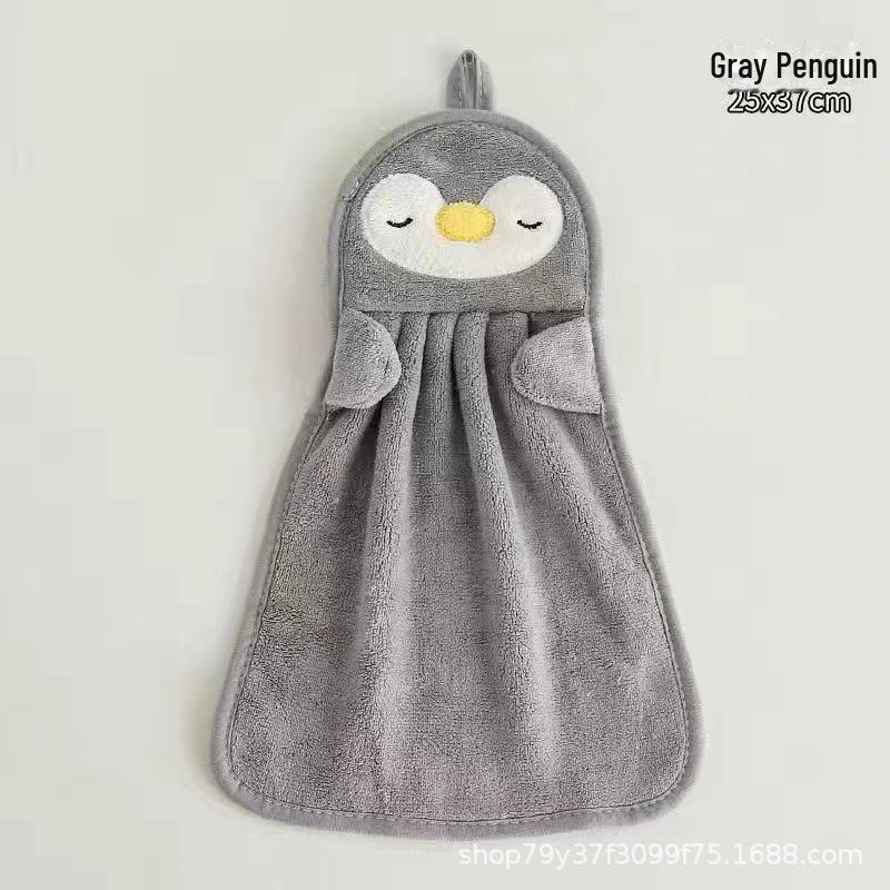 

Очаровательное детское полотенце для рук без ворса с веревкой для подвешивания - дизайн с изображением маленькой желтой утки и пингвина 25*37 Penguin