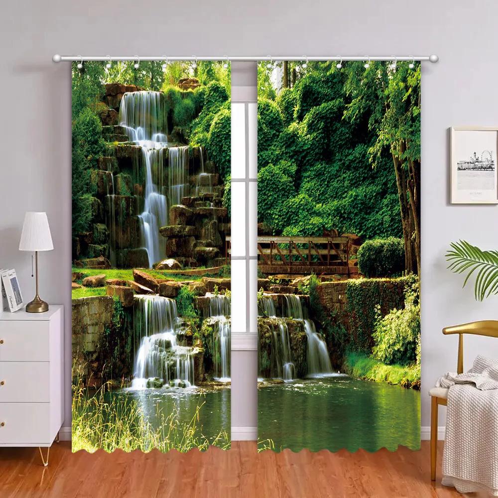 

Тропический лес Шторы Искусственное окно Природа Пейзаж Гостиная Спальня Шторы Ванная комната Душевые занавески Ткани Домашний декор W60xH160(CM)x2PCS